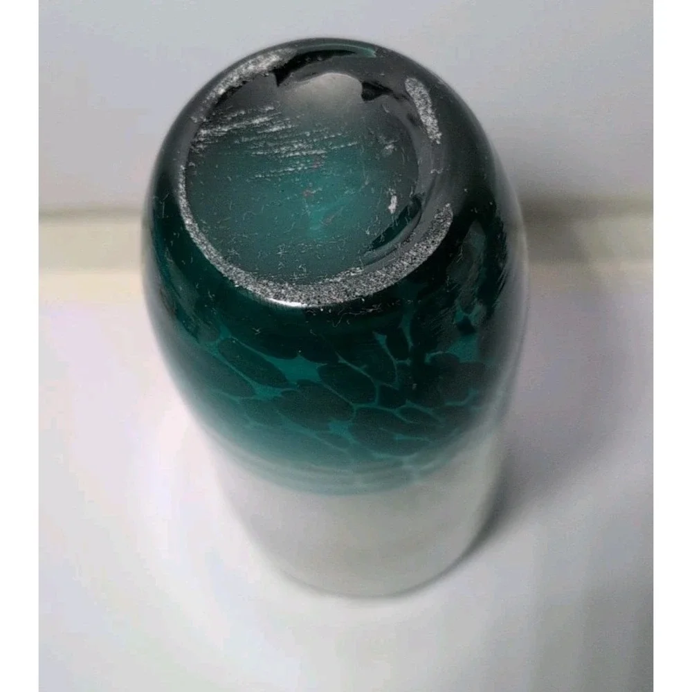 Murano Style Green Blue White Sea Swirl Design Glass Vase Beach Waves